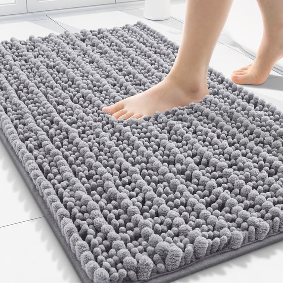 Simmore Bathroom Rugs 30x20, Ultra Absorbent Chenille Bath Mat, Non Slip Machine Washable Bath Rugs for Tub, Shower Floor, Grey