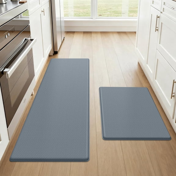 Simmore Kitchen Rugs, Non Skid Washable Kitchen Mats, Anti Fatigue Standing Mat for Kitchen Floor, Sink, 17.3”x48”+17.3"x29", Grey