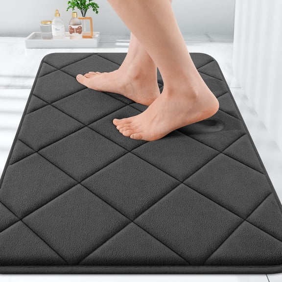 Simmore Memory Foam Bath Mat Non Slip for Bathroom Floor, Ultra Soft and Absorbent Bathroom Rugs, Machine Washable Bathroom Rug for Tub, Shower, Black, 30" x 20"