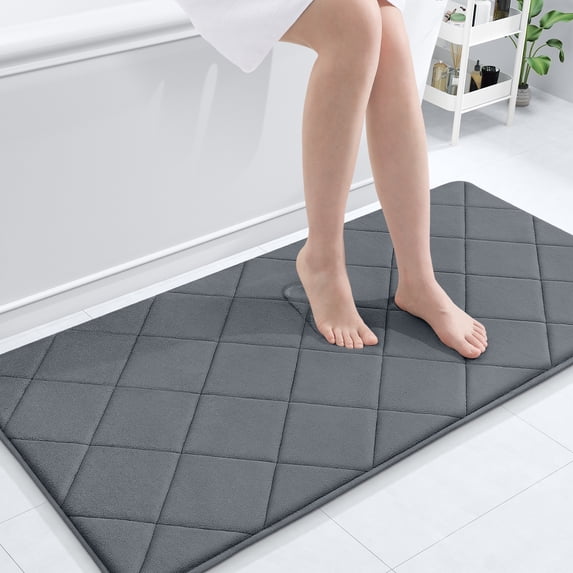 Simmore Memory Foam Bathroom Rugs 44x24, Ultra Soft Absorbent Bath Mat for Bathroom Floor, Tub, Shower, Dark Grey