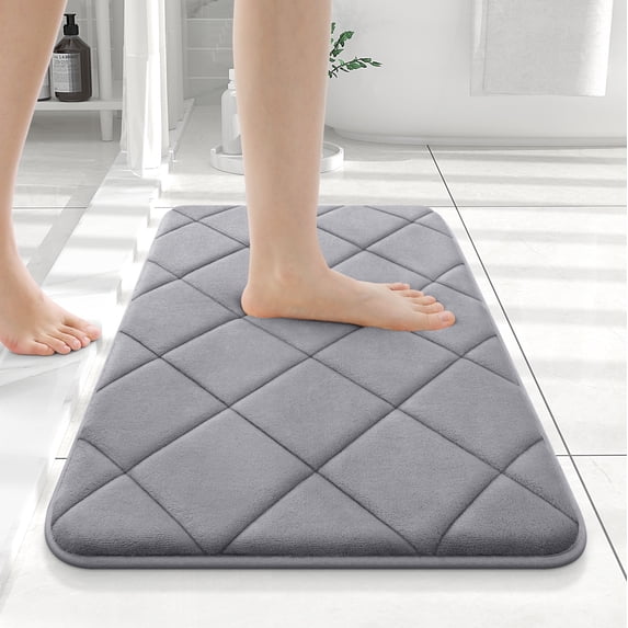 Simmore Memory Foam Bathroom Rugs, Ultra Soft Absorbent Bath Mat for Bathroom Floor, Tub, Shower, Medium Grey, 24 x 16