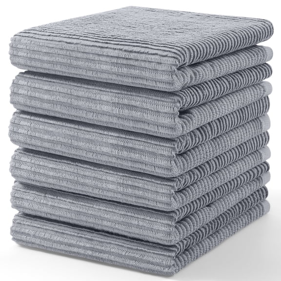 Simmore Premium Cotton Kitchen Towels, Super Soft Absorbent Dish Towels for Kitchen, Flat and Terry Dish Cloths Washing Dishes, 6-Piece Set, 18x28 Inches, Grey