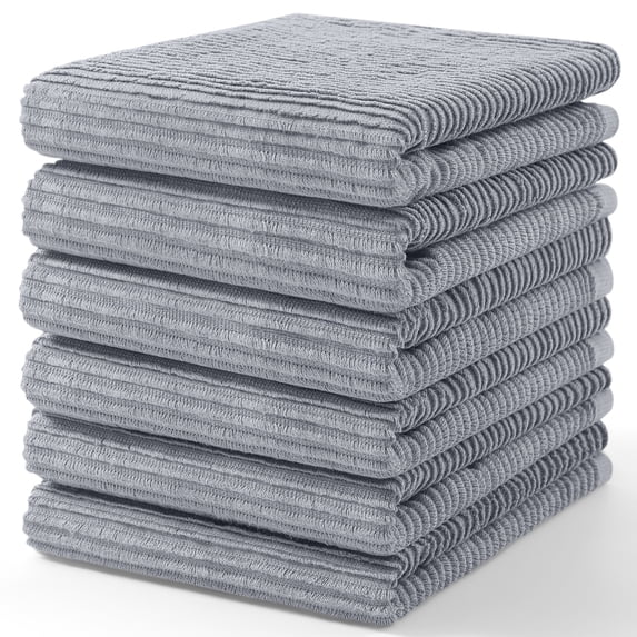 Simmore Premium Cotton Kitchen Towels, Super Soft Absorbent Dish Towels for Kitchen, Flat and Terry Dish Cloths Washing Dishes, 6-Piece Set, 18x28 Inches, Grey