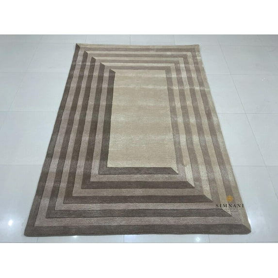 Simnani Carpets 3D Geometric Illusion Rug | Beige Brown Hand-Made Tufted Rug | High-Quality Hand-Carved Design | Rug for Office | Gift for Dad