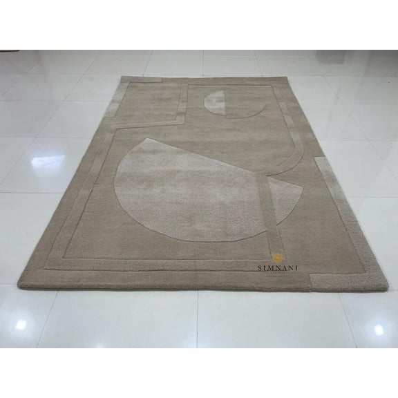 Simnani Carpets 3D Geometric Illusion Rug | Beige Brown Layered Perspective Design Hand-Made Tufted Rug | Hand-Carved | Rug for Living Room | Gift for Her