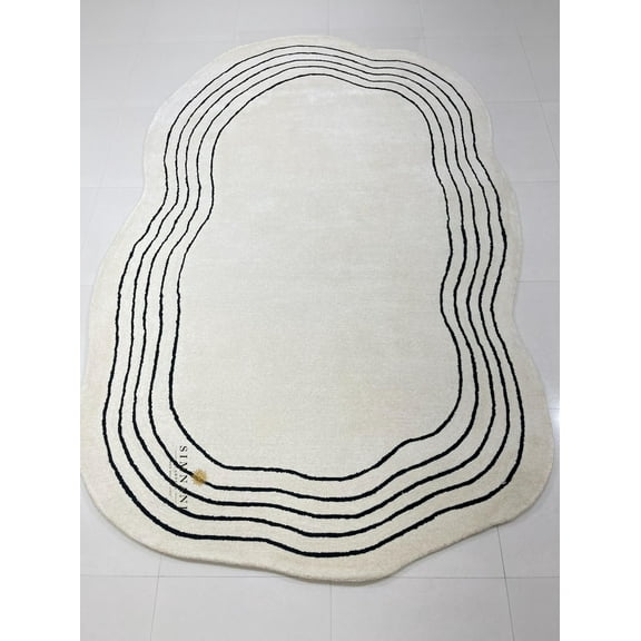 Simnani Carpets Contemporary Art Rug | Hand-Made Ocean Blue Tufted Rug | Irregular Shaped Design for Home Decoration | Rug for Living Room | Gift for Her