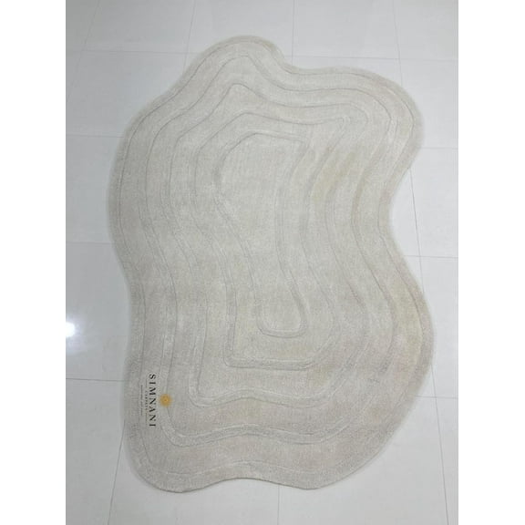 Simnani Carpets Modern Art Rug | Hand-Tufted Abstract Area Rug | Organic Landscape Design in Beige, Brown & Blue Tones | Rug for Living Room | Gift for Her