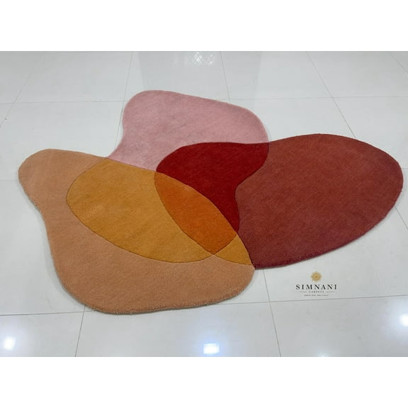 Simnani Carpets Modern Design Rug | Red Rustic Hand-Made Tufted Rug | Beautiful Hand-Carved Detailing | Rug for Office | Gift for Mom