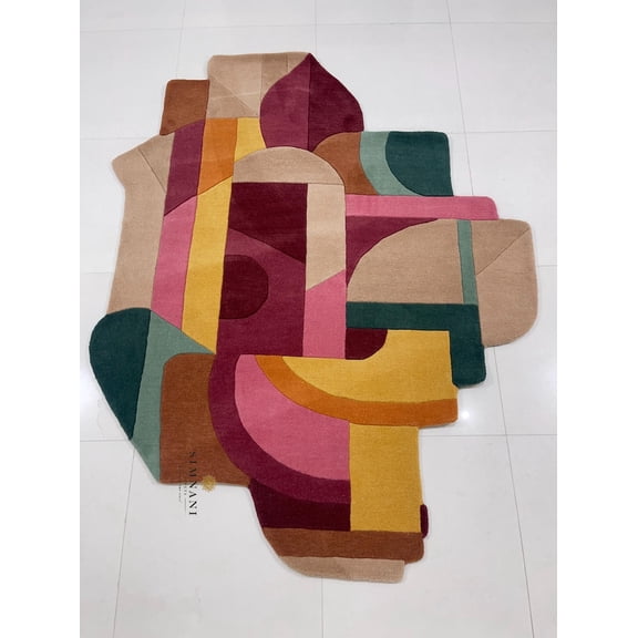 Simnani Carpets Modern Design Rug | Red Rustic Irregular Hand-Made Tufted Rug | Artisanal Hand-Carved Texture | Rug for Office | Gift for Mom