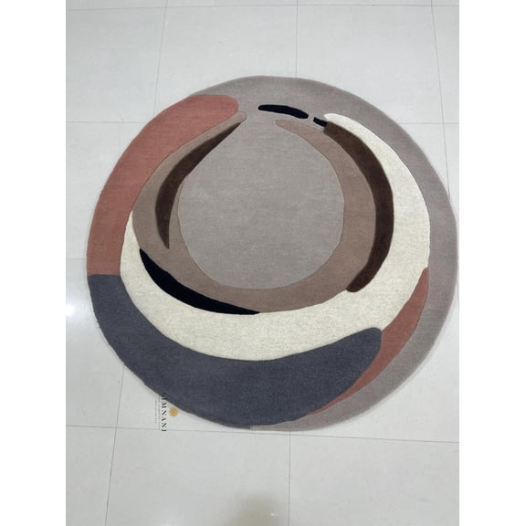Simnani Carpets Nature Inspired Abstract Round Rug | Hand-Made Circular Rug in Turquoise Gold & Earth Tones | Organic Swirl Design | Rug for Living Room