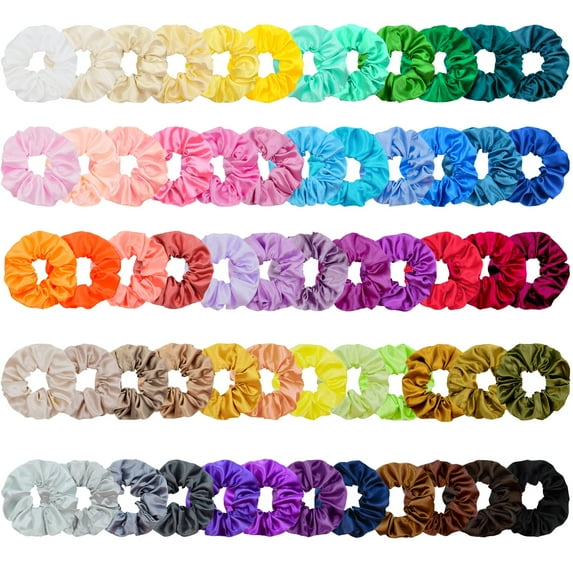 Simnice 60 Colors Large Satin Hair Scrunchies & Elastic Hair Ties Ponytail Holder for Women Girls