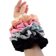 Simnice Large Hair Satin Scrunchies Elastics Scrunchy Ponytail Holder for Girls Women，6 Colors