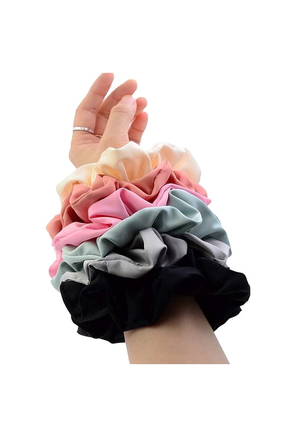 Large Hair Satin Scrunchies Elastics Scrunchy Ponytail Holder for Girls Women,6 Colors