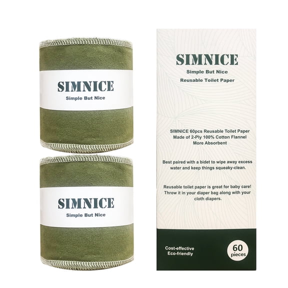 Simnice Reusable Toilet Paper Cloth — 60 Pack Reusable Toilet Paper Washable Roll，Cotton Flannel Bidet Towels Wipes Absorbent