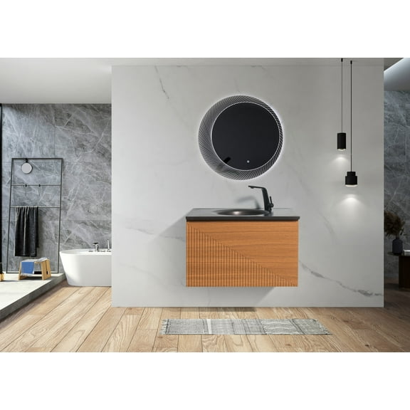 Simon 30 InchWall Mount Vanity With Integrated black Sink