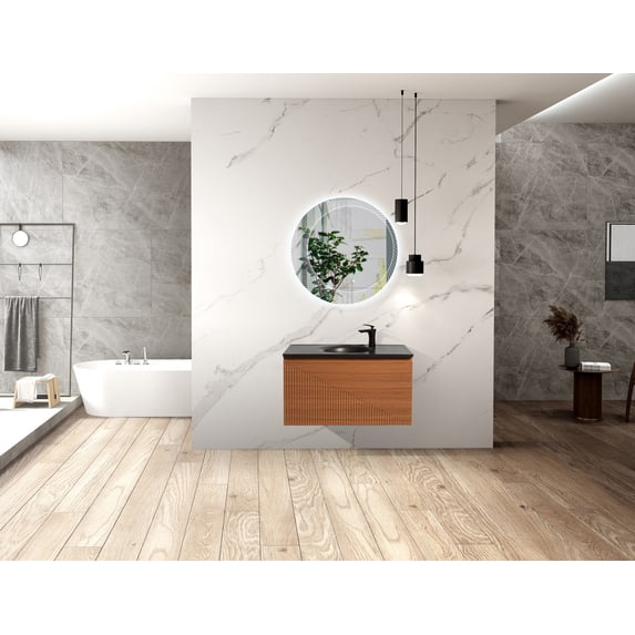 Simon 36 InchWall Mount Vanity With Integrated black Sink