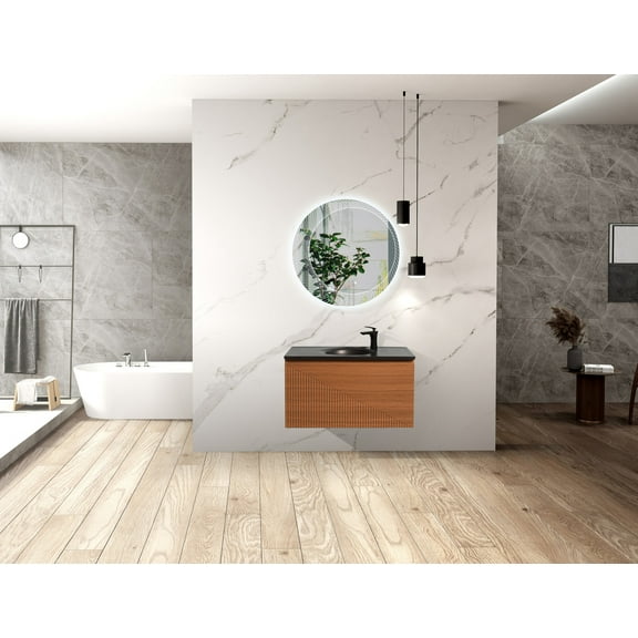 Simon 36 InchWall Mount Vanity With Integrated black Sink