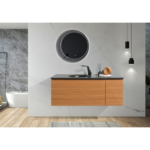 ALMA Simon 48 Inch Wall Mount Bathroom Vanity With Integrated Black Sink