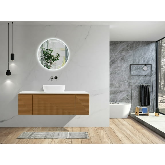 Simon 60 Inch Wall Mount Vanity With a Porcelain Vessel Sink