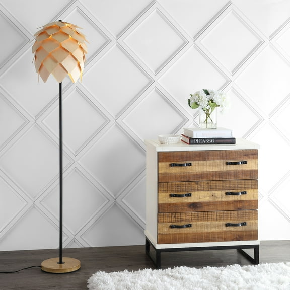JONATHAN Y Simon 63" Pinecone Wood/Metal LED Floor Lamp, Natural/Black, JYL6124A