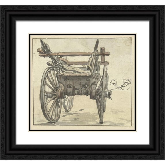 Simon Andreas Krausz 13x12 Black Ornate Wood Framed Double Matted Museum Art Print Titled: Back of a Four -Wheeled Cart (1770 - 1825)