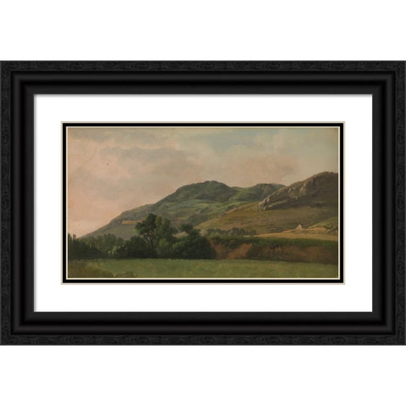 Simon Denis 18x12 Black Ornate Wood Framed Double Matted Museum Art Print Titled - Mountainous Landscape at Tivoli (ca. 1786-97)