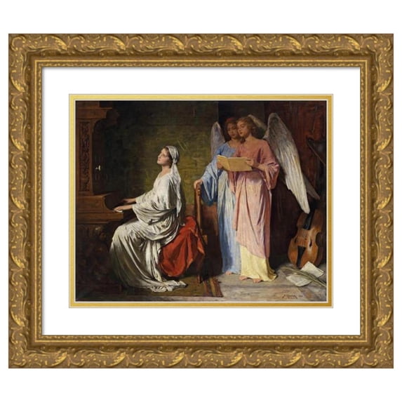 Simon Glücklich 18x15 Gold Ornate Wood Frame and Double Matted Museum Art Print Titled - St. Cecilia Plays the Organ (1886)