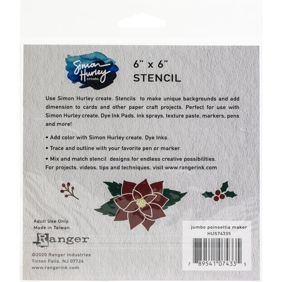 Simon Hurley Create. Stencil 6"X6"-Jumbo Poinsetta Maker