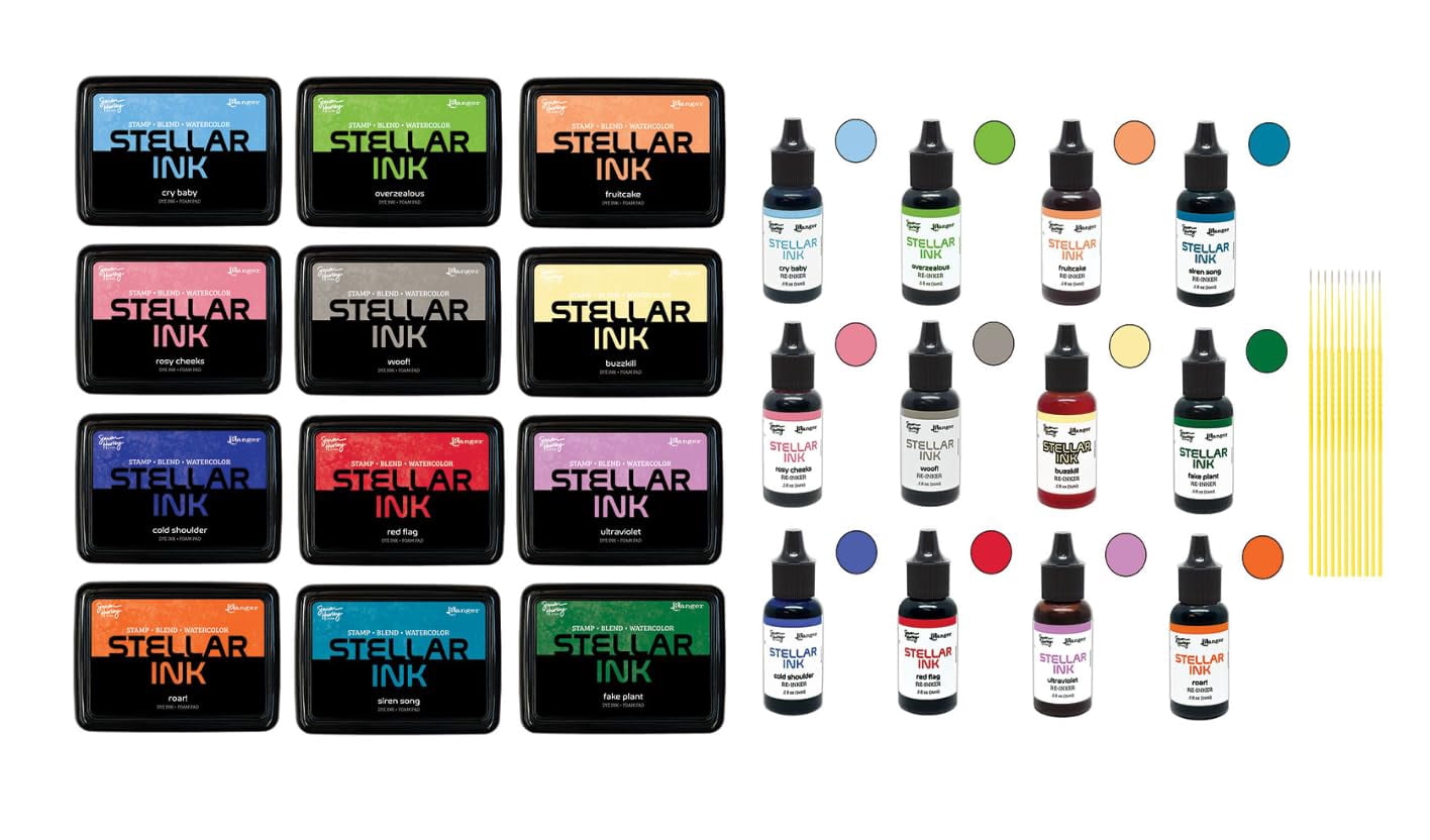 Simon Hurley Stellar Dye Ink Bundle - SHC Set #3 Stellar Ink Pads & Reinkers, Released May 2026, with Trebbies Detail Sticks