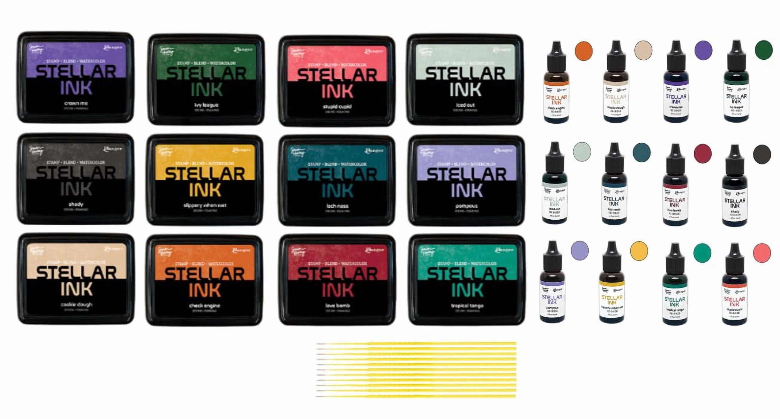 Simon Hurley Stellar Dye Ink Bundle - Set 2-12 SHC Stellar Ink Pads & Coordinating Reinkers, Released October 2025, with Trebbies Detail Sticks
