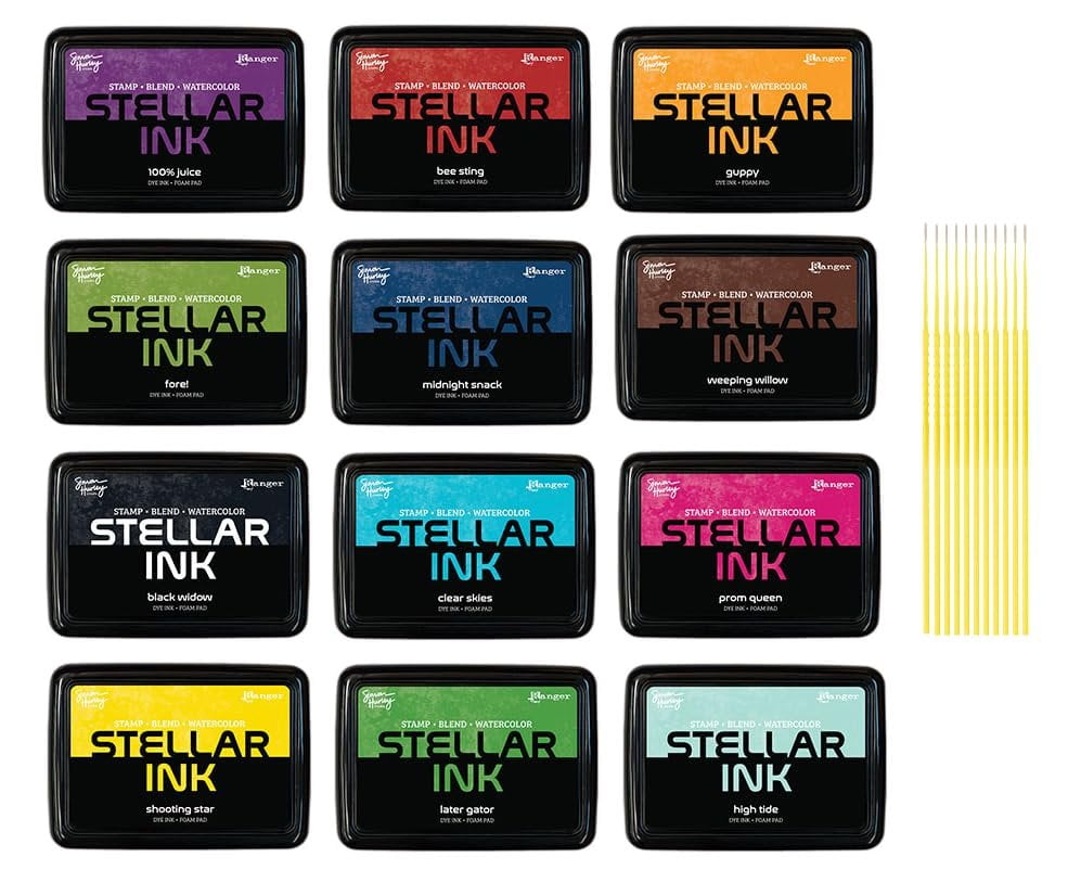 Simon Hurley Stellar Dye Ink Bundles - SHC Stellar Ink Pads Complete Collection of 12, Released May 2025, with Trebbies Detail Sticks