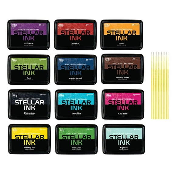 Simon Hurley Stellar Dye Ink Bundles - SHC Stellar Ink Pads Complete Collection of 12, Released May 2025, with Trebbies Detail Sticks