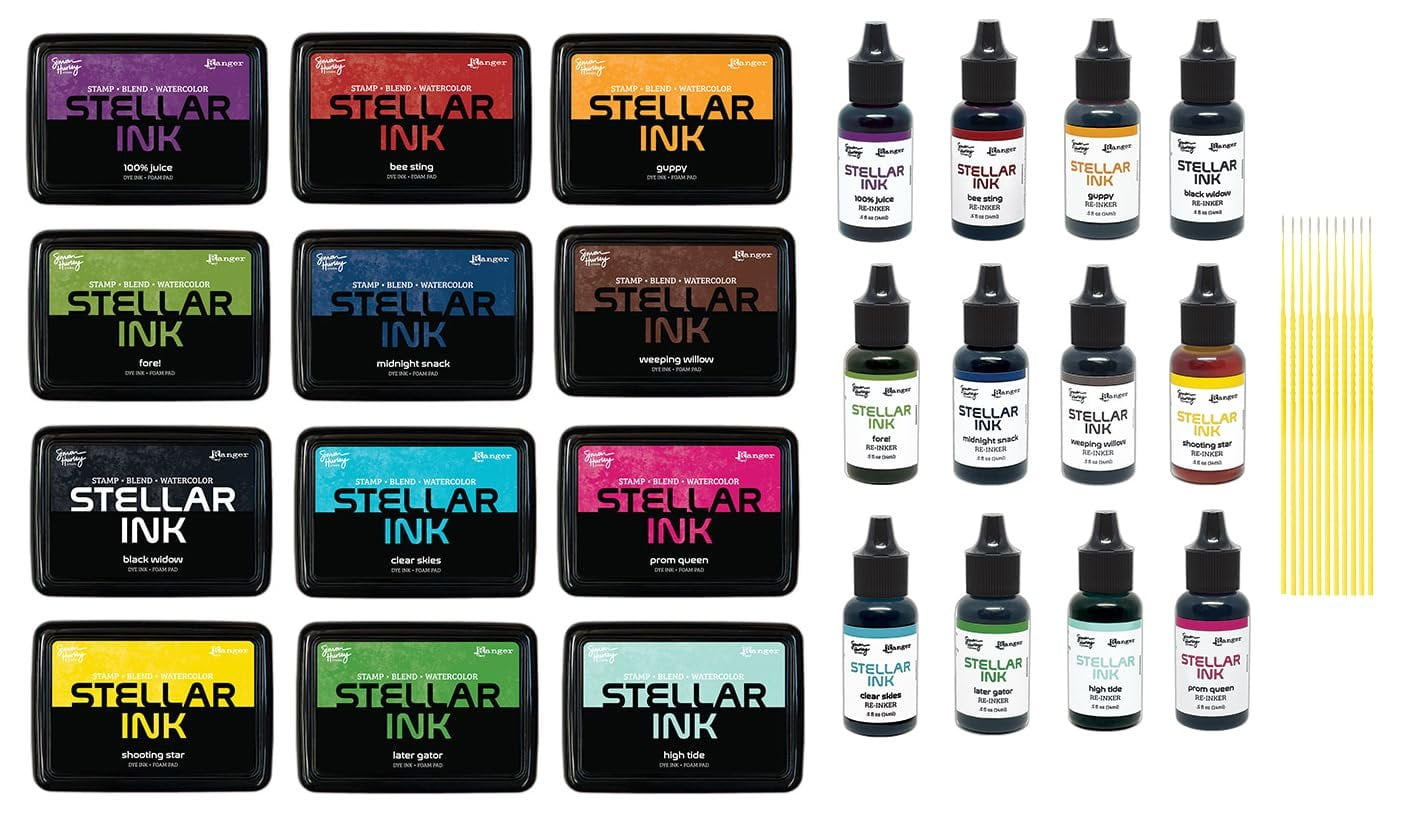 Simon Hurley Stellar Dye Ink Bundles - SHC Stellar Ink Pads & Reinkers, Complete Collection of 12, Released May 2025, with Trebbies Detail Sticks