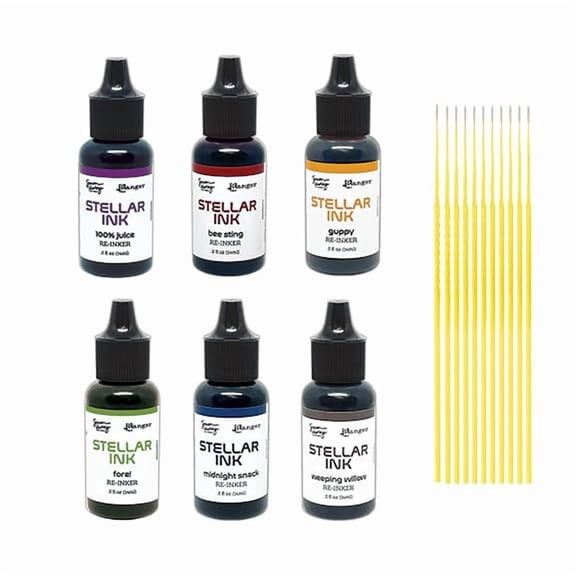 Simon Hurley Stellar Dye Ink Bundles - SHC Stellar Ink Pads & Reinkers, Released May 2025, with Trebbies Detail Sticks (6 Bold REINKERS)