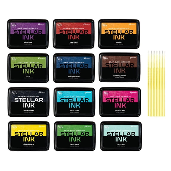 Simon Hurley Stellar Dye Ink Bundles - SHC Stellar Ink Pads & Reinkers, Released May 2025, with Trebbies Detail Sticks (All 12 Ink Pads)