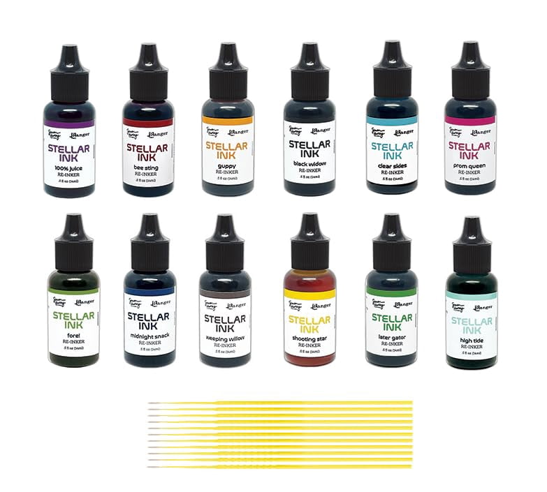 Simon Hurley Stellar Dye Ink Bundles - SHC Stellar Ink Pads & Reinkers, Released May 2025, with Trebbies Detail Sticks (All 12 REINKERS)