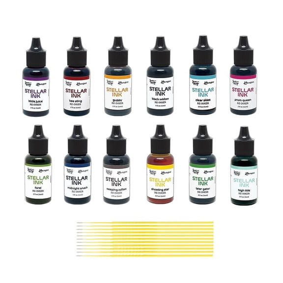 Simon Hurley Stellar Dye Ink Bundles - SHC Stellar Ink Pads & Reinkers, Released May 2025, with Trebbies Detail Sticks (All 12 REINKERS)