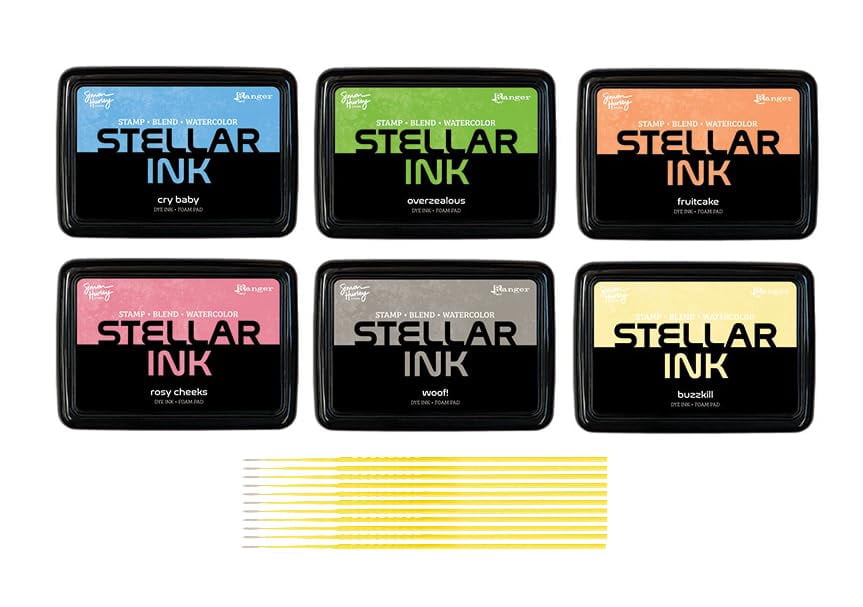 Simon Hurley Stellar Dye Ink Bundles - SHC Stellar Ink Pads & Reinkers, Released May 2026, with Trebbies Detail Sticks (Set 3 - Spring Pads)