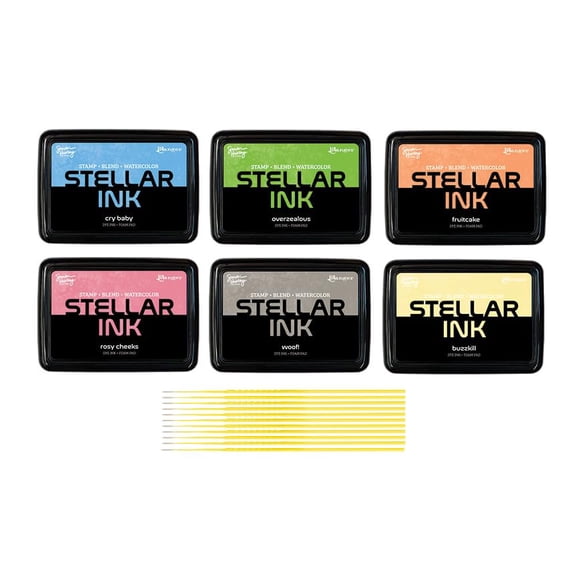 Simon Hurley Stellar Dye Ink Bundles - SHC Stellar Ink Pads & Reinkers, Released May 2026, with Trebbies Detail Sticks (Set 3 - Spring Pads)