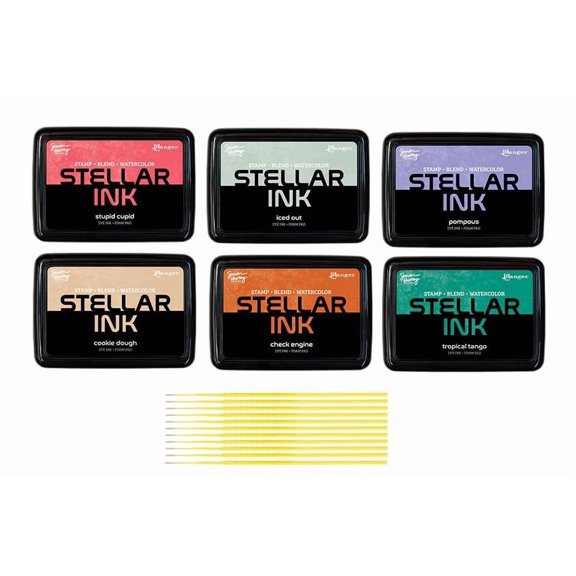 Simon Hurley Stellar Dye Ink Bundles - SHC Stellar Ink Pads & Reinkers, Released October 2025, with Trebbies Detail Sticks (Set 2 - Brights)