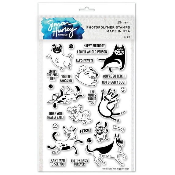 Simon Hurley create. Clear Stamps 6"X9"-Hot Diggity Dog