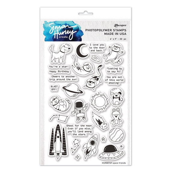Simon Hurley create. Clear Stamps 6"X9"-Space Friends