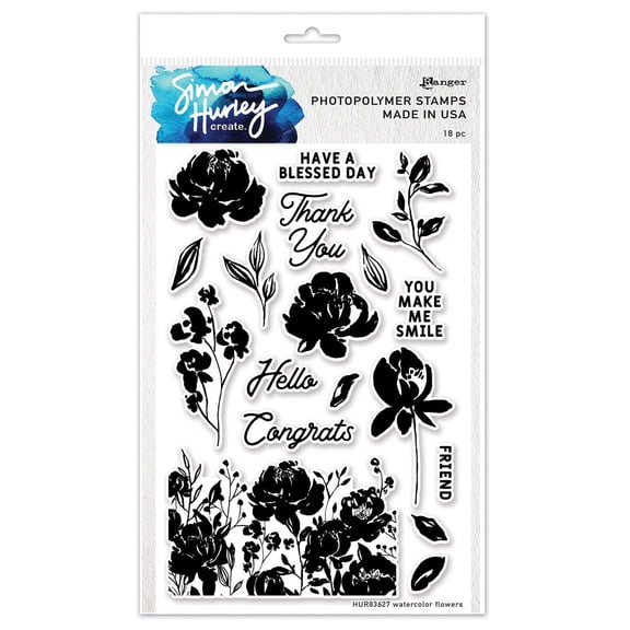 Simon Hurley create. Clear Stamps 6"X9"-Watercolor Flowers
