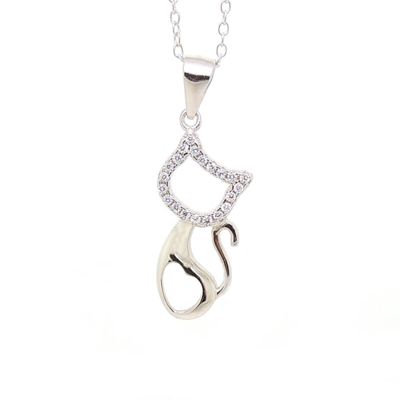Simon Kitty Cat Pendant Necklace for Women Sterling Silver Cz Ginger Lyne Collection