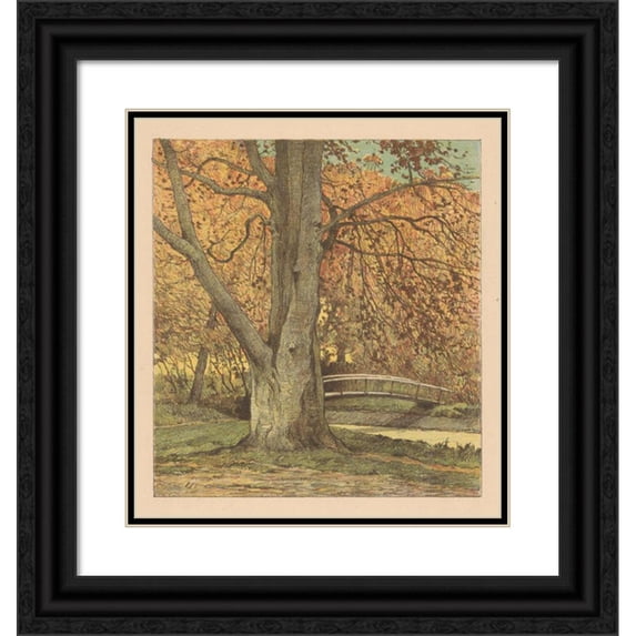 Simon Moulijn 15x16 Black Ornate Wood Framed Double Matted Museum Art Print Titled - Boom Near Beek in the Fall (1876)