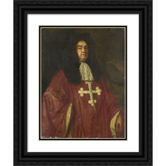 Simon Ruys 12x14 Black Ornate Wood Framed Double Matted Museum Art Print Titled: Portrait of Johannes Camprich Van Cronefelt, Knight of the Order of St. Maurice and St. Lazarus, Imperia
