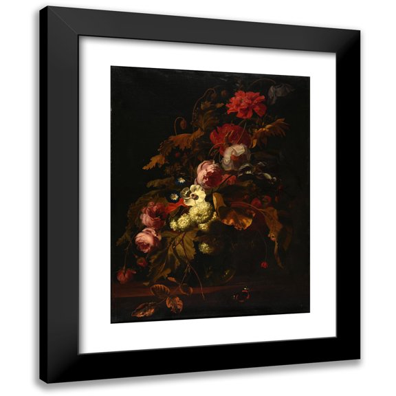Simon Verelst 12x14 Black Modern Framed Museum Art Print Titled - Bouquet of Flowers (1665)