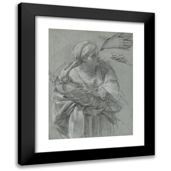 Simon Vouet 11x14 Black Modern Framed Museum Art Print Titled - Creusa Carrying the Gods of Troy (C. 1635)