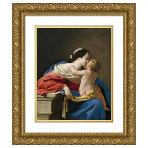 Simon Vouet 15x18 Gold Ornate Wood Frame and Double Matted Museum Art Print Titled - Madonna and Child (1633)