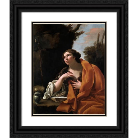 Simon Vouet 20x24 Black Ornate Framed Double Matted Museum Art Print Titled: Saint Mary Magdalen (C. 1630)